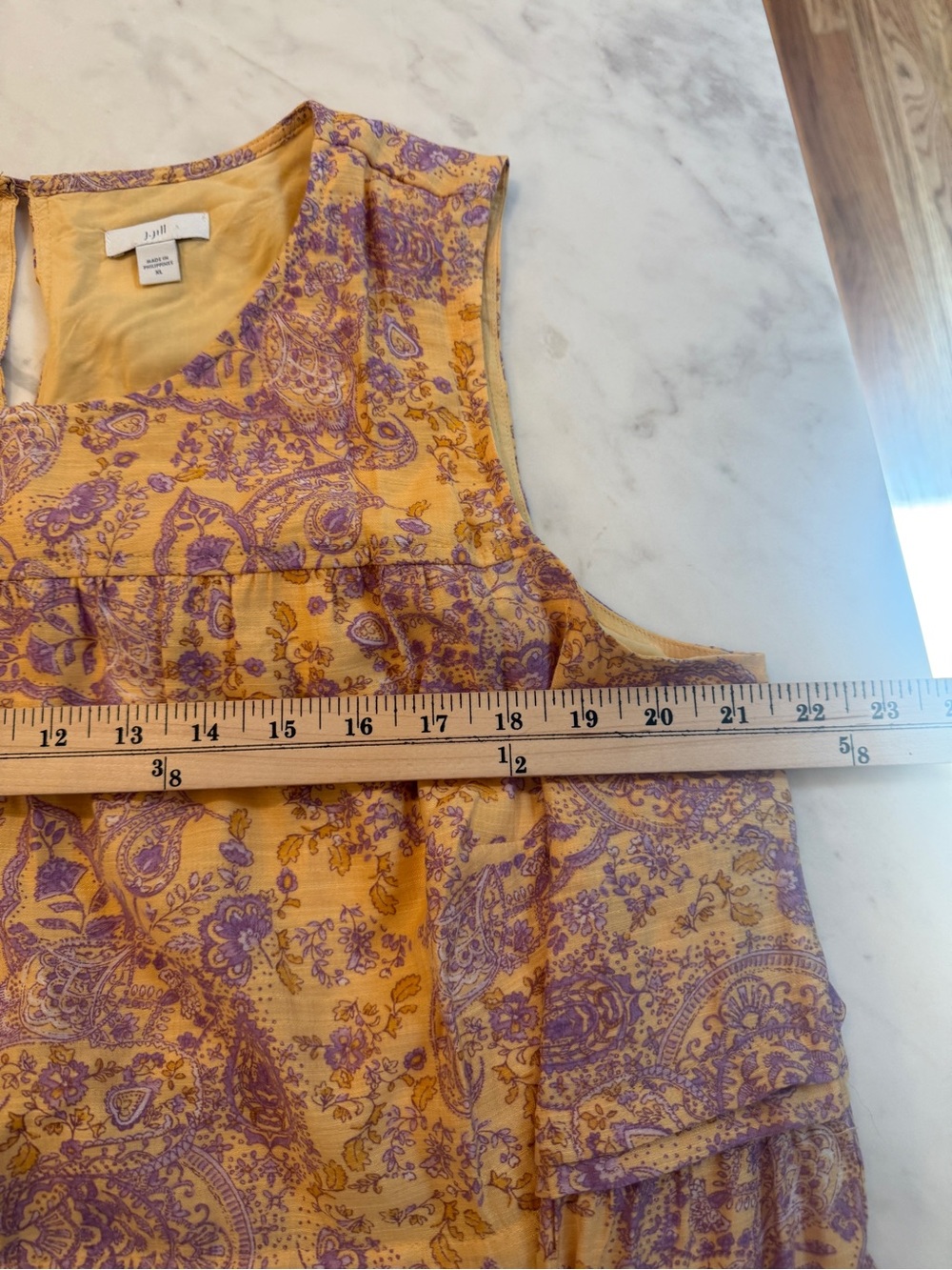 J. Jill Paisley Tiered Maxi Dress Sleeveless Yellow Purple Boho Lined Size XL - Picture 5 of 8
